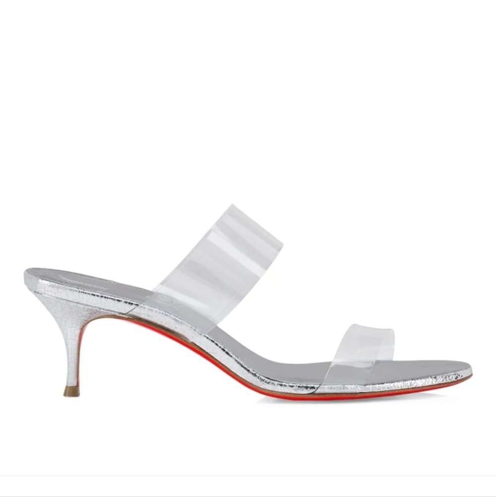 $845 Christian Louboutin Just Nothing 55mm Sandal Silver EU 39/38.5 US 9/8.5 NWT